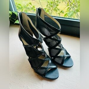 Adrienne Vittadini Garo Black Mesh Heeled Pump Sandals Night Out Size 7M
